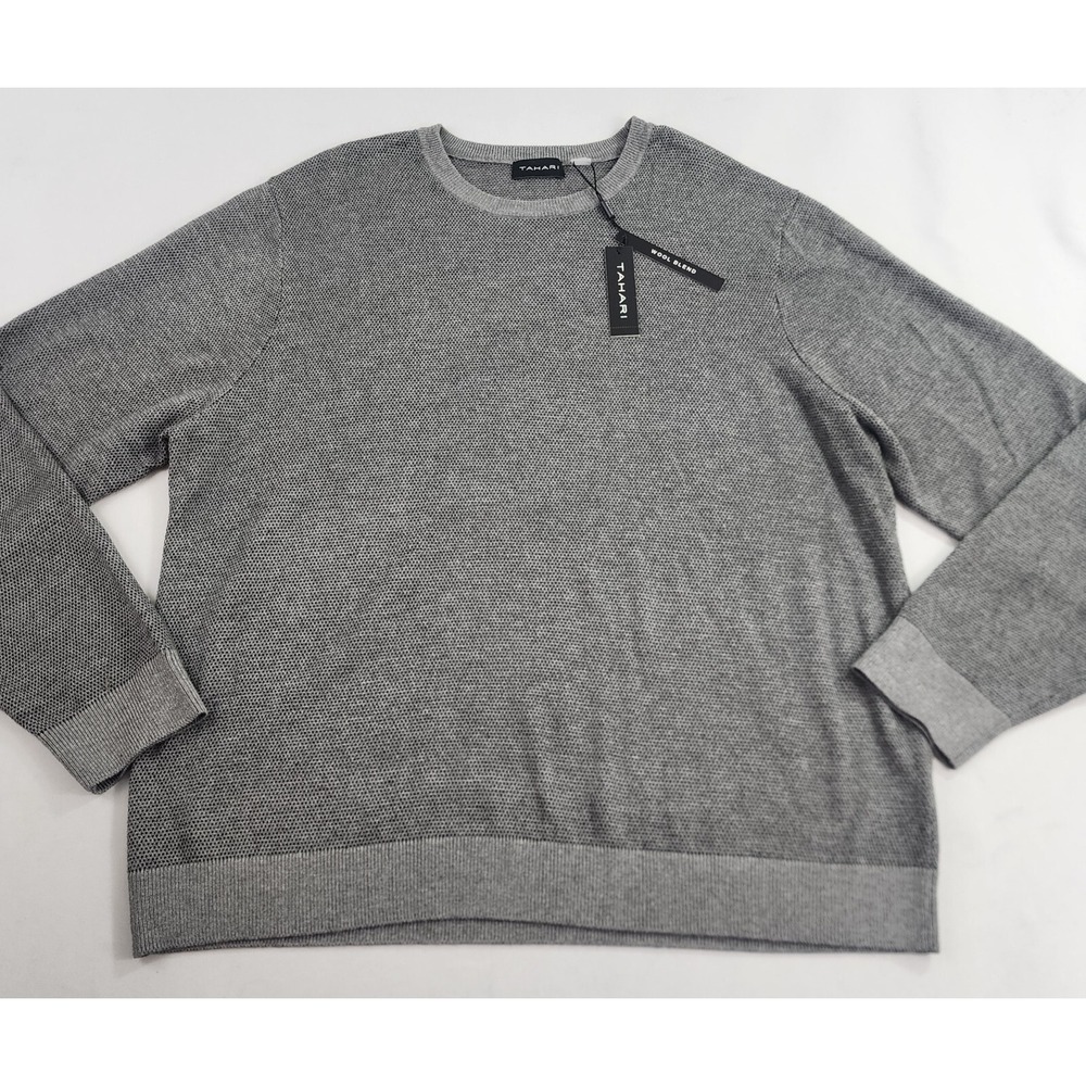 Tahari Sweater adult 2XL 3% wool H406416M grey black crewneck pullover $78 mens